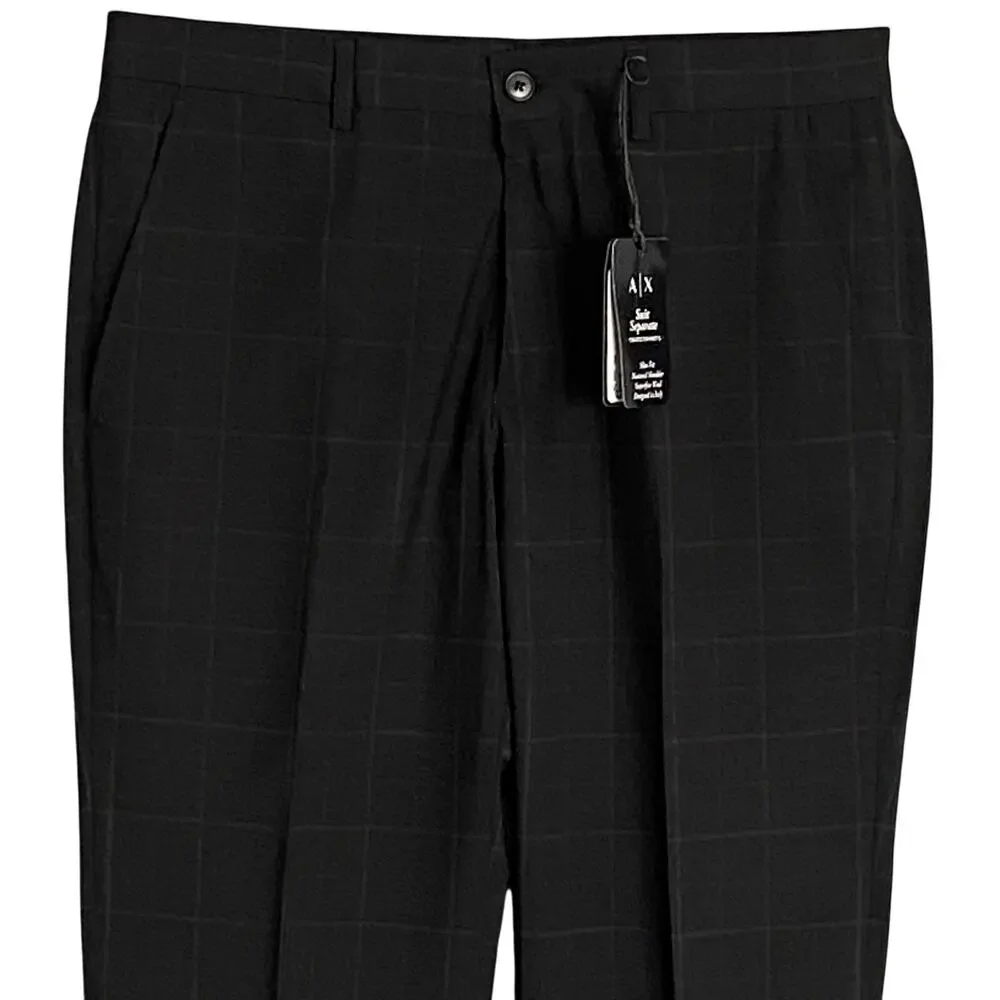 Armani Exchange Pants Men's 32x31 Slim Fit Suit Pant Wool Black Window Pane NEW - Picture 3 of 13